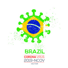 Brazil flag with corona virus Symbol, (2019-nCoV), vector illustration.
