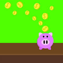 A pig piggy bank with coins vector illustration in flat style. The concept of saving or save money