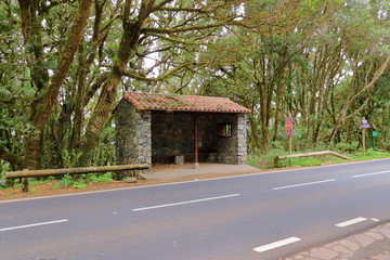 Rural bus stop of stone in la gomera, Spain