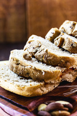 sliced ​​bread, flaxseed and chestnuts. Vegan bread, healthy life concept.