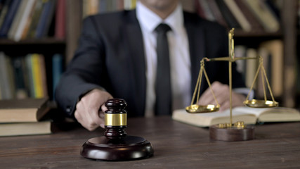 Judge Hand Bang the Gavel in Court Room