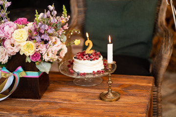 birthday cake berries and candle second birthday
