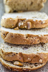 sliced ​​bread, homemade chestnut, oat and flaxseed bread.