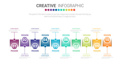 Timeline Infographics Template, Vector infographics timeline design template with 10 label, Vector. can be used for workflow layout, diagram, number step up options.