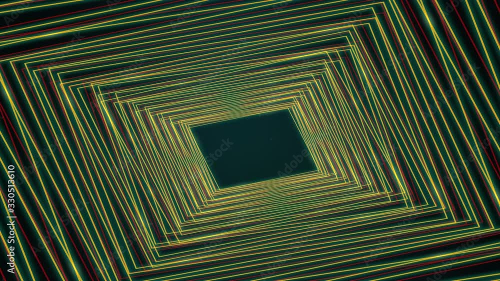 Poster abstract rectangles tunnel on seamless loop spinning in hypnotic motion, zooming in.