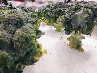 Fresh Broccoli in a pile at supermarket, Healthy Fresh Green raw Broccoli. background, texture.