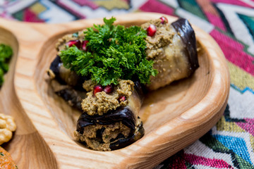 Georgian cuisine food set. Georgian restaurant. Restaurant background.