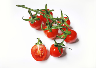 Vegetable series - Bunch of cherry tomatoes isolated on white background.