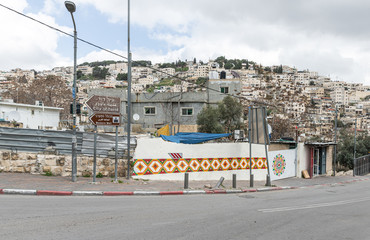 Fototapeta na wymiar Residential buildings in Silwan - the Arab region of Jerusalem city in Israel