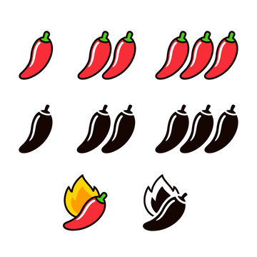 Hot chili peppers icon set