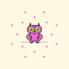 cute pink owl with big yellow eyes