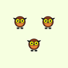 cute round owl with big eyebrows and big eyes, tousled and smooth body