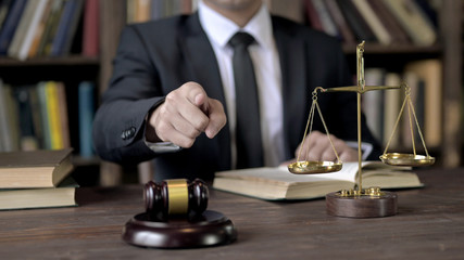Close up Shoot of Judge Hand Pointing Finger on Camera