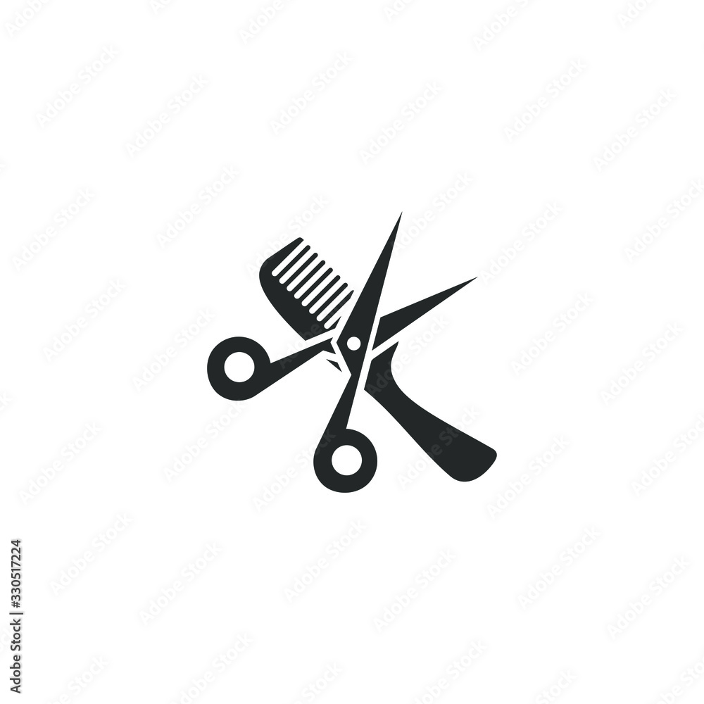 Poster Comb and scissors icon template color editable. Comb and scissors symbol vector sign isolated on white background illustration for graphic and web design.