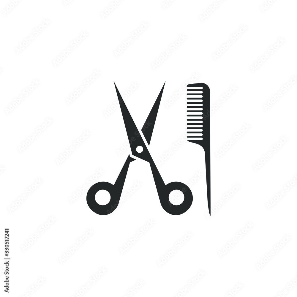 Poster Comb and scissors icon template color editable. Comb and scissors symbol vector sign isolated on white background illustration for graphic and web design.