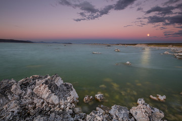Eastern lakeside at Mono Lake during sunset, California, USA