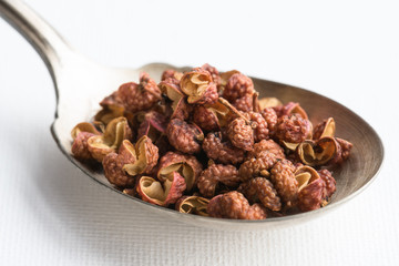 Szechuan Peppercorns on a Vintage Spoon