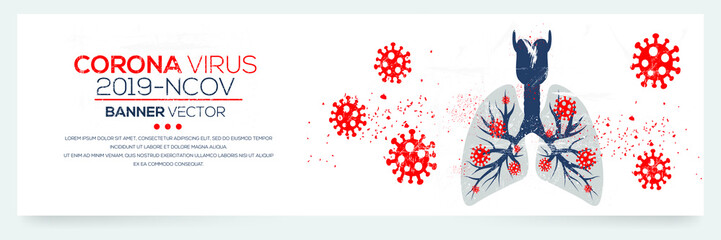 Creative (Corona virus -2019-nCoV ) Banner with Lungs shape Word with Icons ,Vector illustration. - obrazy, fototapety, plakaty