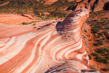 Red coloured rock layers at small wave in Valley of Fire, USA