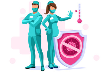 Coronavirus symbolic alert, infection risk symbol. Virus infected person with fever, coronaviruses signs and symptoms. Global health caution to viruses pandemic outbreak. Medical concept. Vector