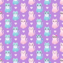 Cute colorful cat kitten seamless pattern illustration