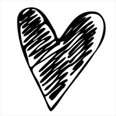 Stylized hatched heart. Valentine's day, birthday, wedding, holiday. Doodle. Hand drawing. Vector element for design of greeting cards, printing on fabrics, wrapping paper.