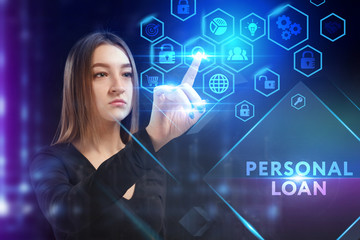 Business, Technology, Internet and network concept. Young businessman working on a virtual screen of the future and sees the inscription: Personal loan