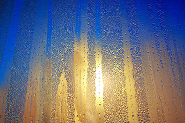 condensation on glass with sunlight