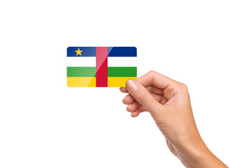 Beautiful hand holding Central African Republic flag card on white background