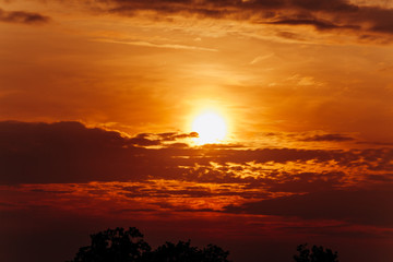 Fototapeta na wymiar Big Sun on sunset. Nature composition. Orange sunset.