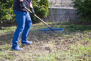 Middle age woman spring cleaning the garden