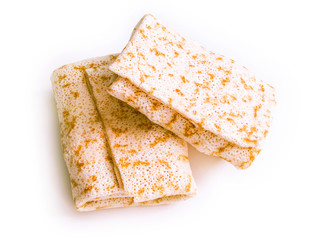 wrapped stuffed pancakes, on white