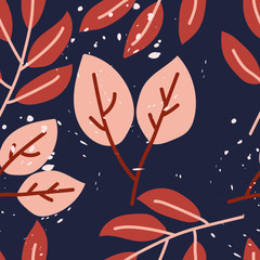 cute leaves seamless pattern with navy background