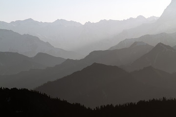 Silhouette  of Mountain ranges in Kashmir , landscape , forest