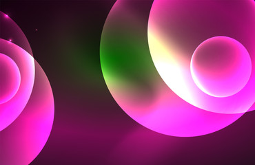 Neon shiny transparent glowing circles with light effects. Techno futuristic vector abstract background For Wallpaper, Banner, Background, Card, Book Illustration, landing page
