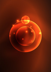 Glowing neon shiny transparent bubbles, glass circles or bio cell concept. Techno futuristic vector abstract background For Wallpaper, Banner, Background, Card, Book Illustration, landing page