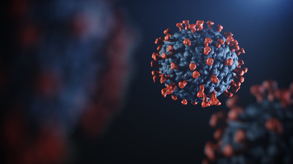3D illustration of corona virus coronavirus COVID-2019 in microscope