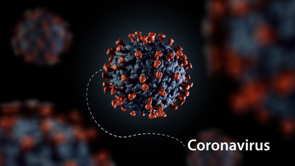 3D illustration of corona virus coronavirus COVID-2019 in microscope