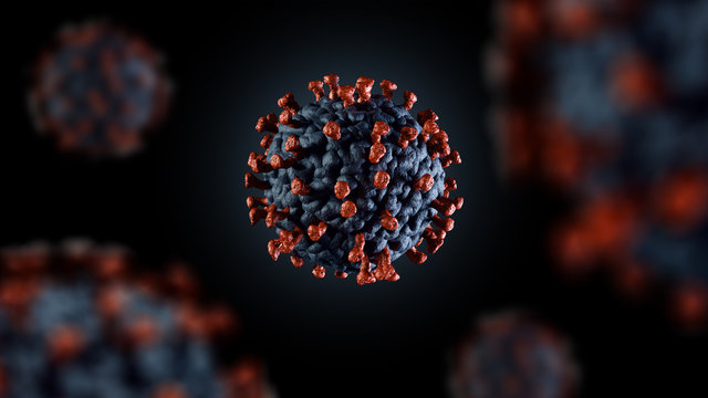 3D Illustration Of Corona Virus Coronavirus COVID-2019 In Microscope