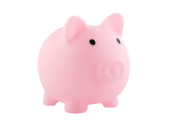 Pink piggy bank isolated on white with clipping path