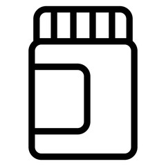 Pill bottle icon in line style. Medicine container symbol.