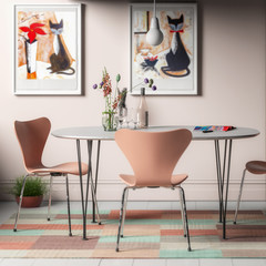 Dining room set in clear contemporary design - focused 3d visualization