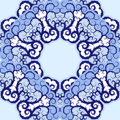 Ceramic blue seamless mandala pattern. Cute porcelain background.