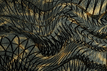3D render. Black golden natural texture. Abstract black, gold and yellow background. Stone texture for the design of digital wall tiles. Copy space.