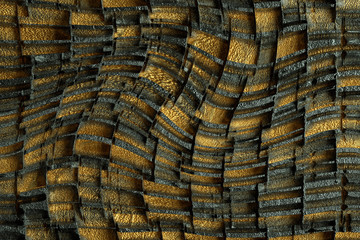 3D render. Black golden natural texture. Abstract black, gold and yellow background. Stone texture for the design of digital wall tiles. Copy space.