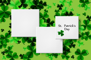 St Patrick's Day background. Vector illustration for luck spring design with shamrock. Green clover border, vertical frame isolated on white background. Ireland symbol pattern.