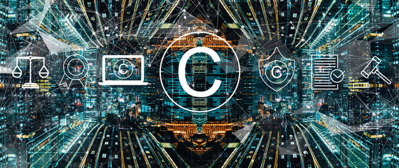Copyright concept with abstract Tokyo night cityscape