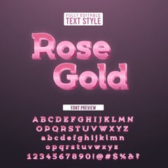 Rose gold 3D elegant pink metallic text effect