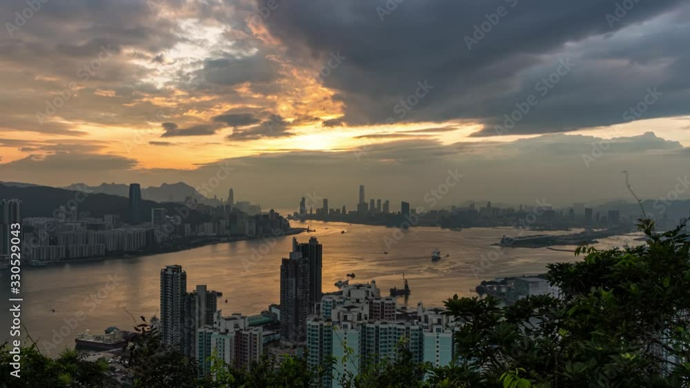 Sticker Aerial view sunset at Victoria Harbor of Hong Kong from Devil's peak