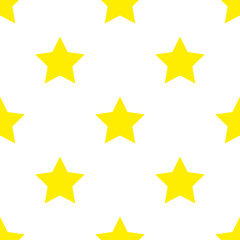 Vector illustration. Seamless pattern with falling cute yellow stars white background. Weather symbol. Pattern with contour